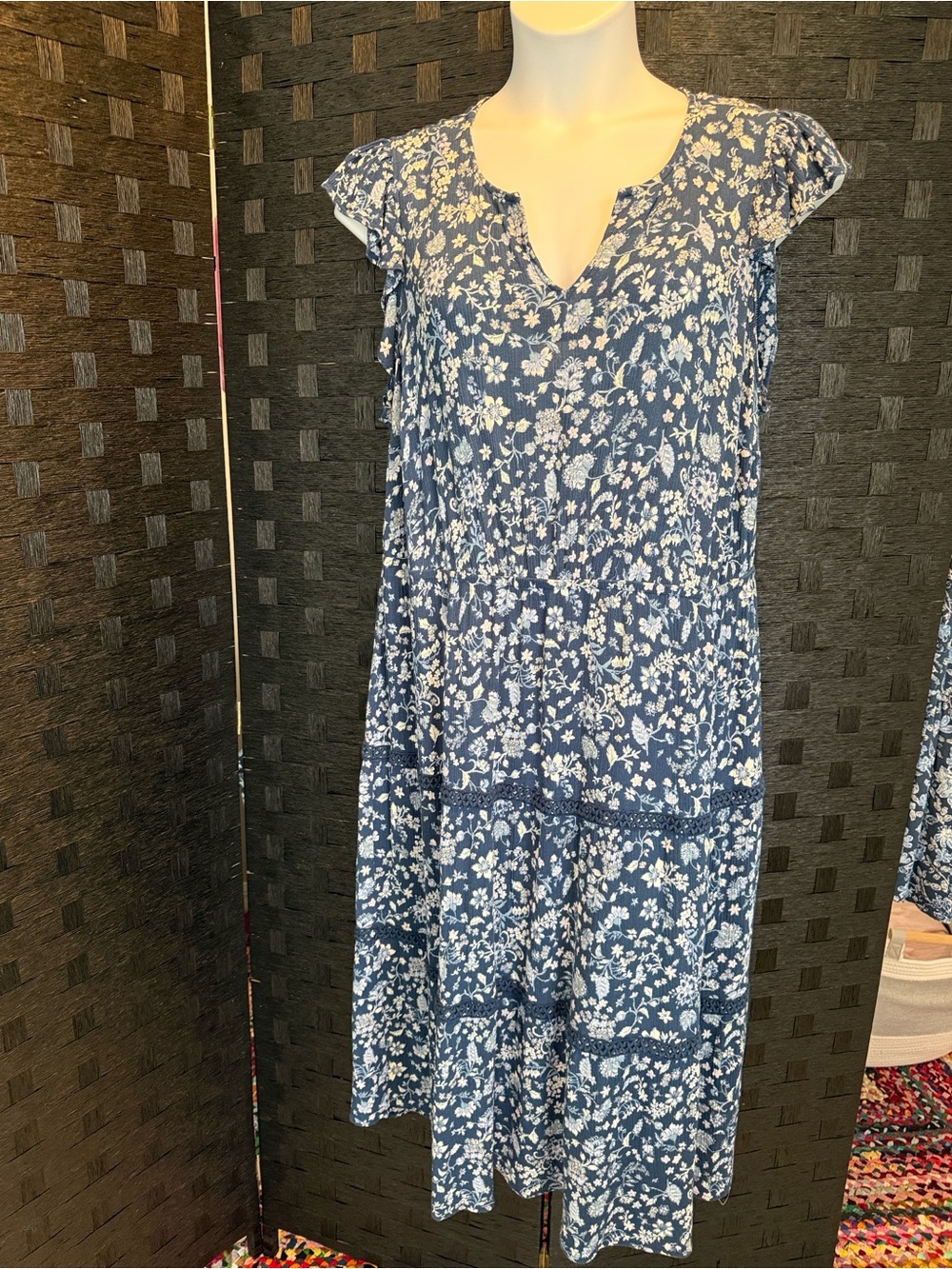 Lucky Brand Blue and White Floral Midi Dress